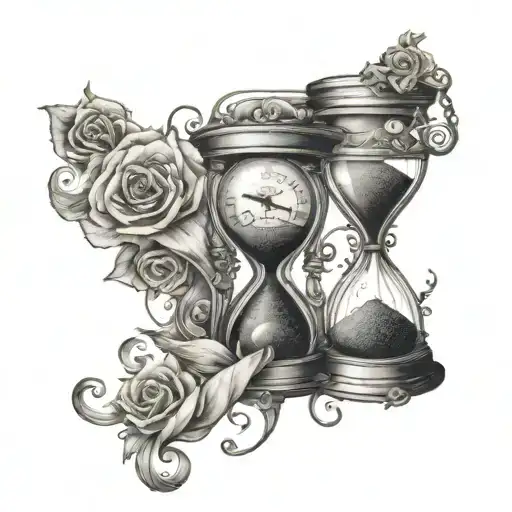 Hourglass With Pocket Watch Broken Tattoo Design