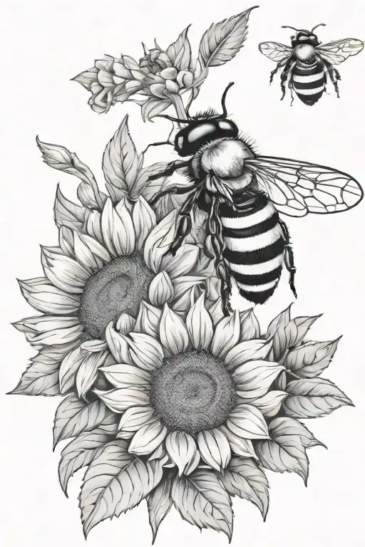 Sunflower Bouquet Bumble Bee Ladybird Crawling