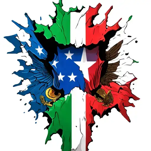 Skin Ripped Open Showing Haitian Flag Italian Flag And Puerto Rican Flag