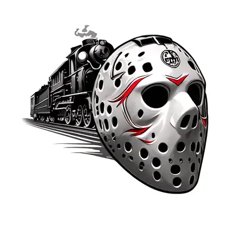 Hockey Goalie Mask With A Turtle And Locomotive Steam Train