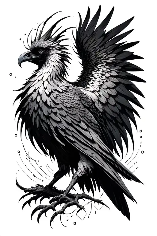 Fine Line Phoenix With Morse Code Forming The Shape