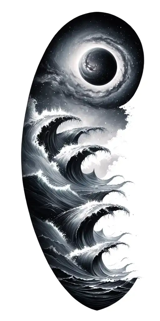 Panorama Tattoo Of The Galaxy To The Bothem Of The Ocean