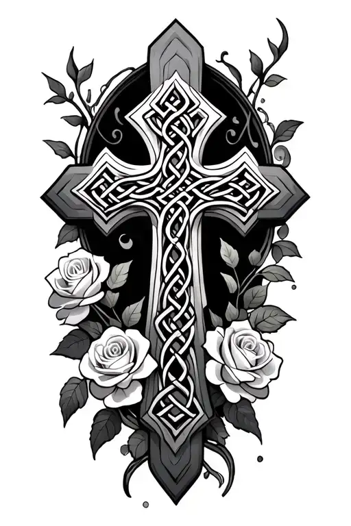 Celtic Cross With Roses And Vines