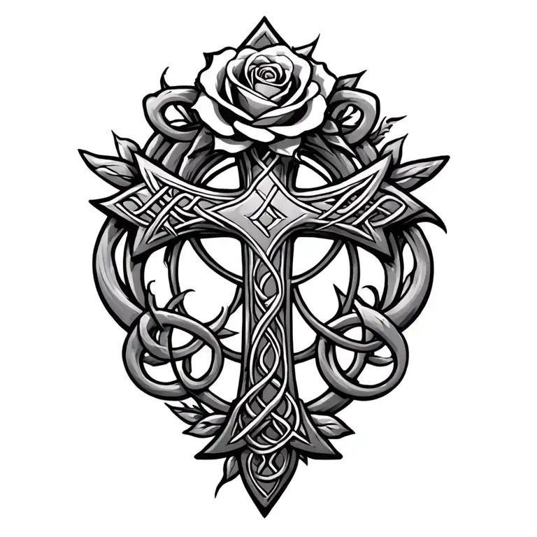 Celtic Cross With Rose And Scroll Across The Top