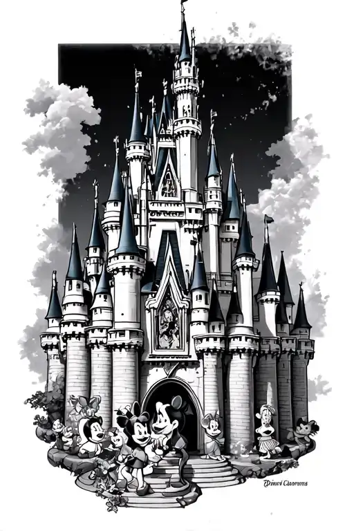 Disney Castle With Early Disney Characters Incorporated