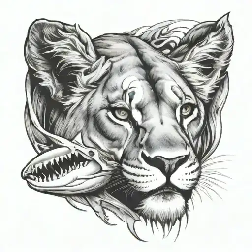 Lioness With Shark Swimming Around Her