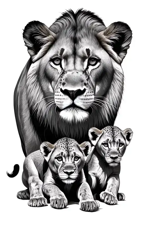 Lioness And 3 Cubs