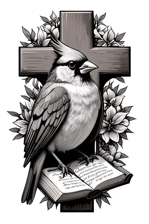 Cardinal Bird Sitting On A Cross With A Bible Verse