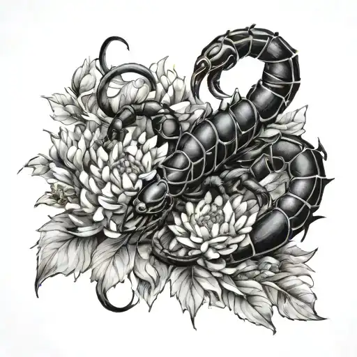 Scorpion And Chrysanthemums