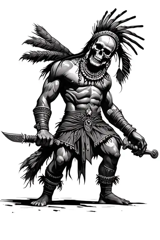 Skull African Warrior Wielding