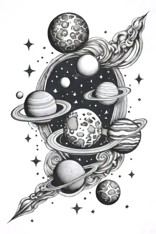 Moon And Planets With Stars