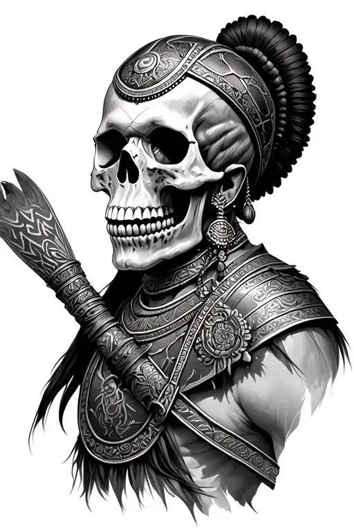 Realistic Skull African Warrior Holding