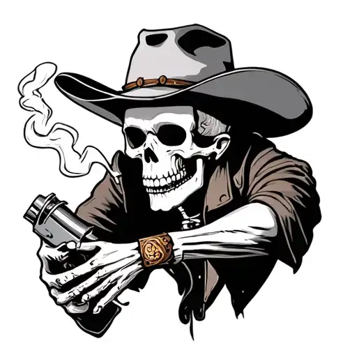 Cowboy Skeleton Smoking