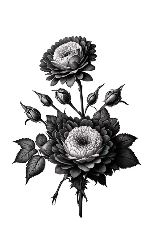 Chrysanthemums And Rose Buds