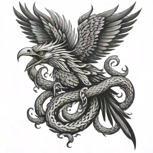 Phoenix Eating A Snake Intertwined
