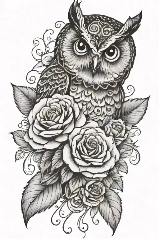 Owl With Sugar Skull And Roses With A Heart That Has The Initials Jdc