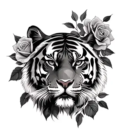 Tiger And Roses Blooming