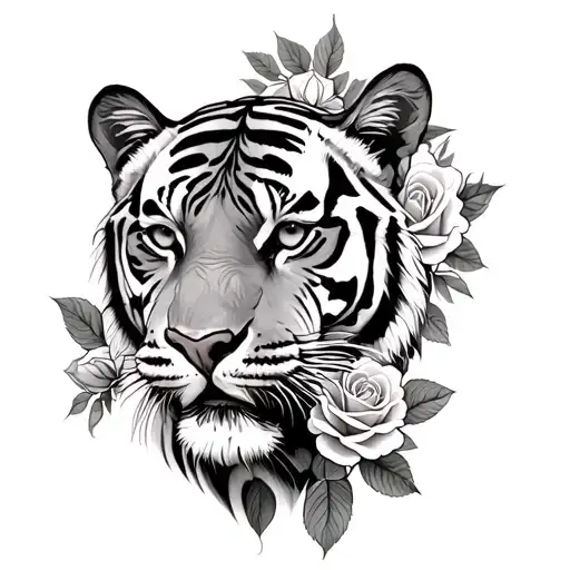 Tiger And Roses Blooming