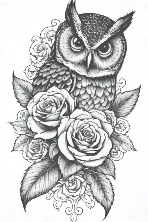 Owl With Sugar Skull And Roses With A Heart That Has The Initials Jdc