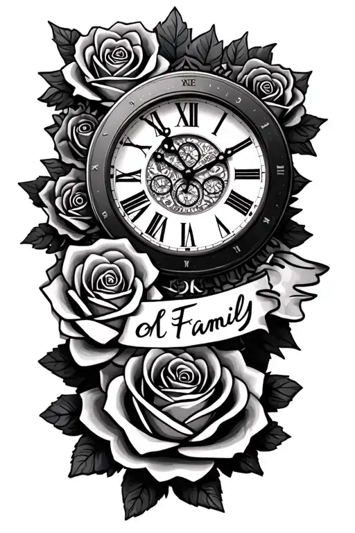 Roses Clock Gears Family Text