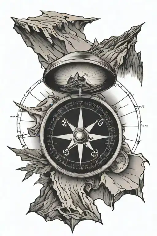 Compass With Mountains And Gps Coordinates