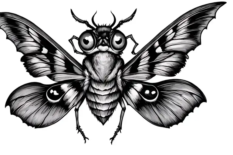 Female Sternum Tattoo Moth With Eyes In Wings Spread