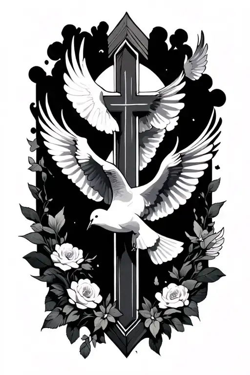 Cross With Doves Flying Around