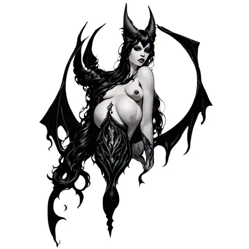 Succubus With Full Moon Behind Her Shoulder