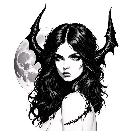 Succubus With Full Moon Behind Her Shoulder