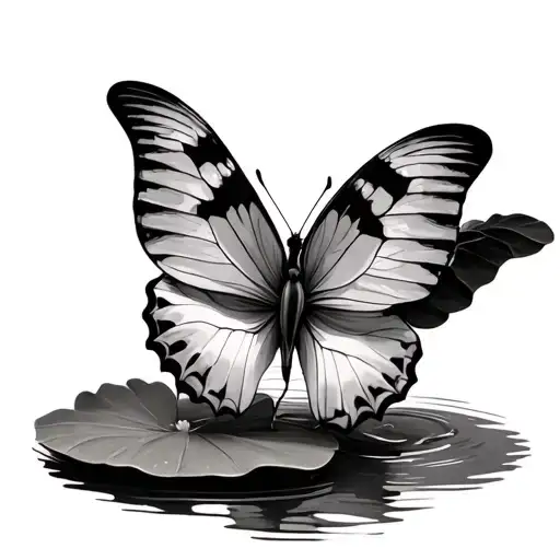 Lily Pad With Butterfly Perched