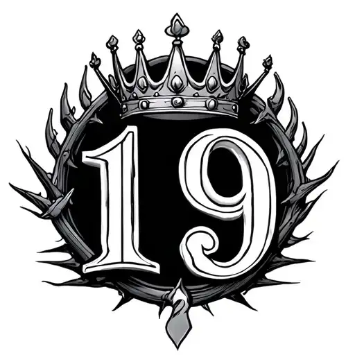 Number 19 With A Crown And Thornes