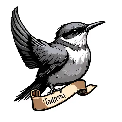 American Traditional Swallow Bird With Banner Under It