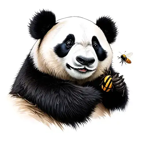 Panda With A Bee Near Its Nose Print Surrounded