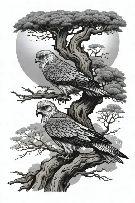 Bird Of Prey And Bonsai Tree
