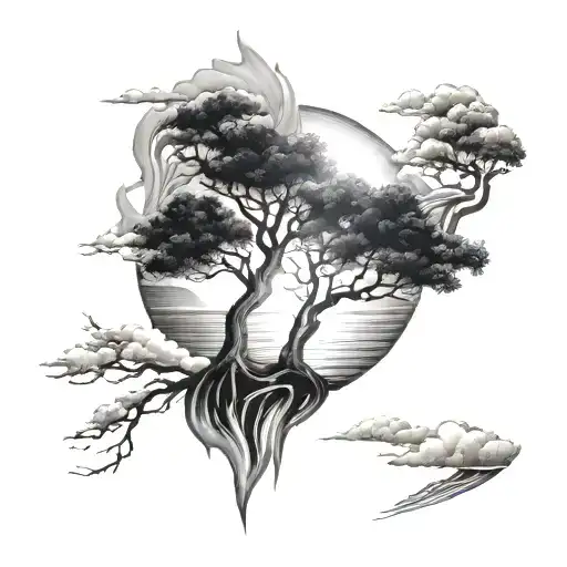 Tree Intertwined Sea Sky Sun Rising