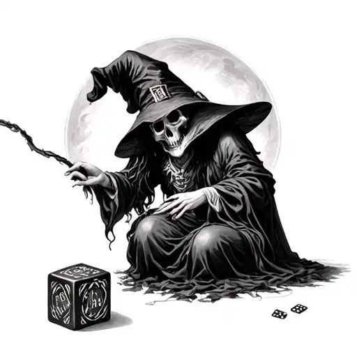 Gustave Dore Witch And Death Playing Dice Rolling
