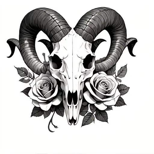 Ram Skull Surrounded By Roses