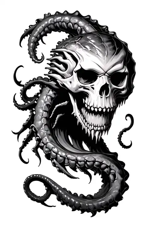 Front Facing Kraken With A Skull For A Head Running Down The Length Of The Outside Forearm