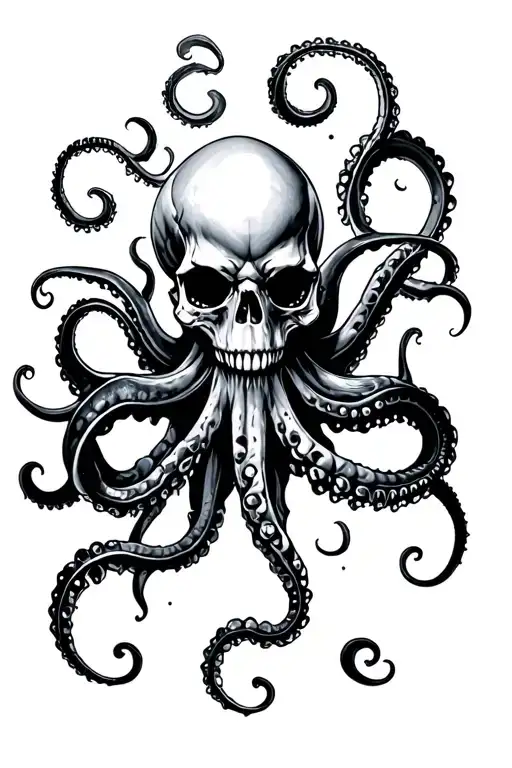 Front Facing Kraken Octopus With A Skull For A Head Running Down The Length Of The Outside Forearm