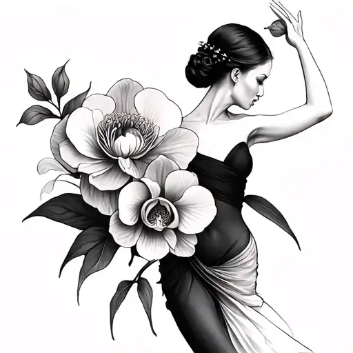 A Dancer With An Orchid Peony Flower