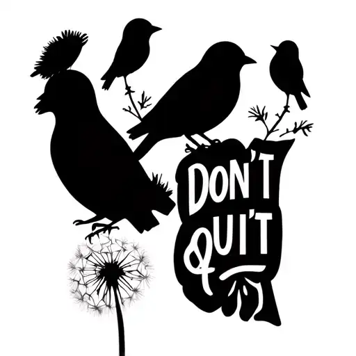 Don't Quit Wording With Three Little Birds On Top With Dandelion At The End Of The Wording