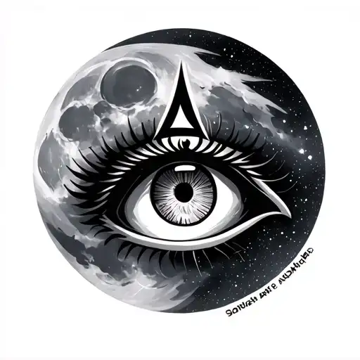 Eye Of Horus Above Anubas Black And Grey In Color Starry Dark Background With A Smoky Moon