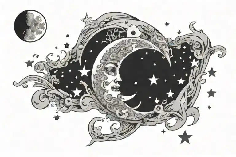 Moon Surrounded By Stars