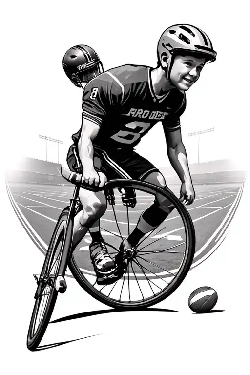 Father Son Bicycle Wheel Football Field