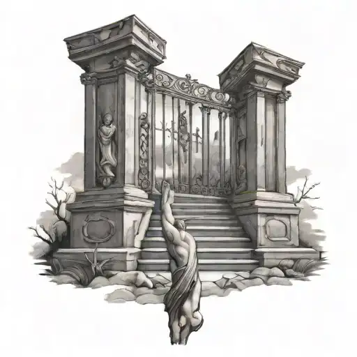 Stairway To Heaven With Creation Of Adam Hands In Front Of The Gates