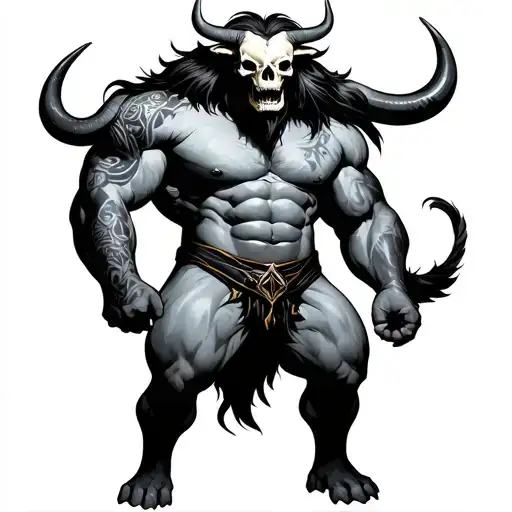 Minotaur Full Body Athletic And Tall With Skull