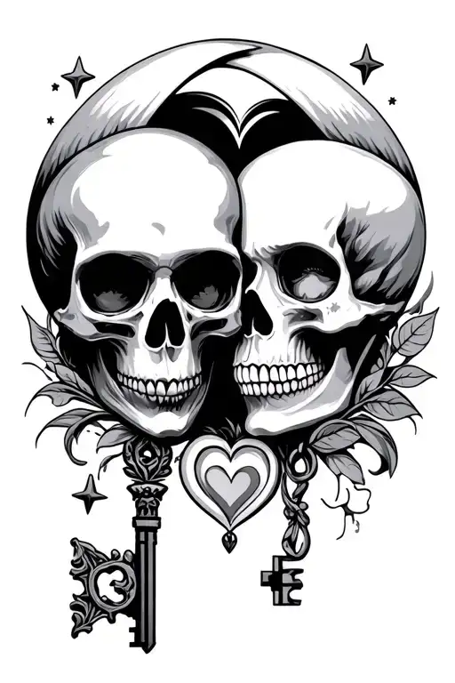 Couple Matching Love Stars Moon Heart Key Skulls