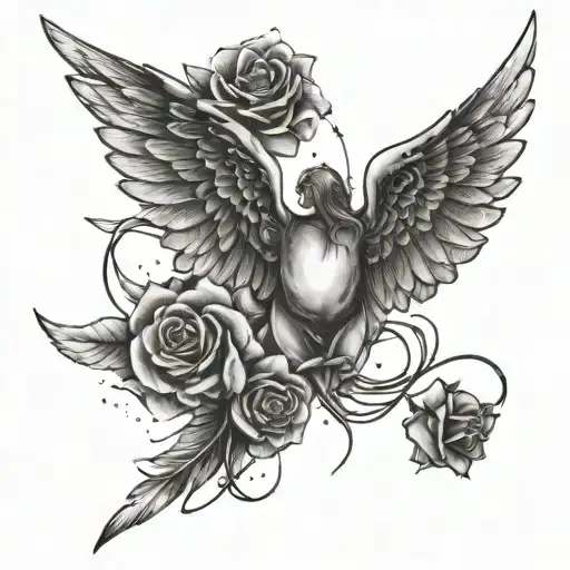 Orion's Constellation With A Scarlett Rose And Angel Wings On The Outside