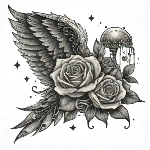 Orion's Constellation With A Rose At The Bottom And Angels Wings Speperate On The Outside