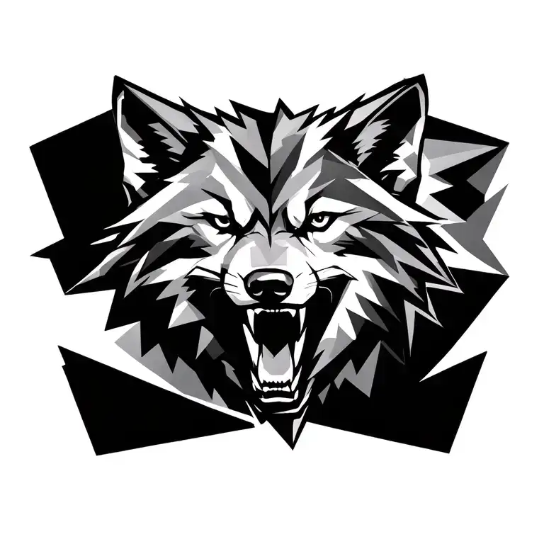 Wolf Snarling Sketch Geometric